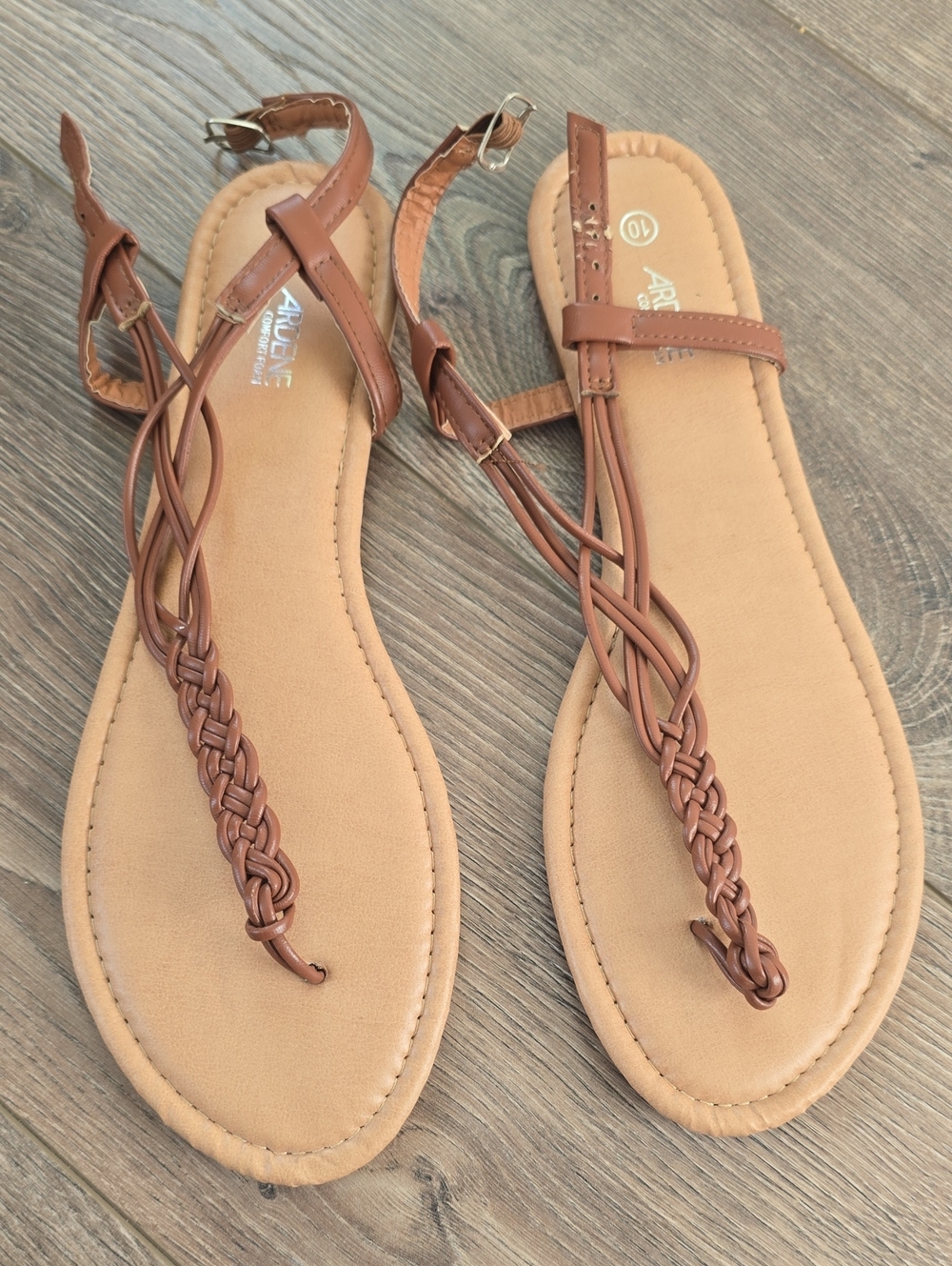 Ardene Brown Braided T-Strap Sandals